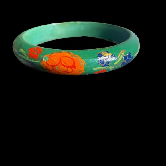 Handcrafted Wooden Floral Bangle Set Boho Chic Hand Painted Colorful Retro Artsy - Picture 4 of 8